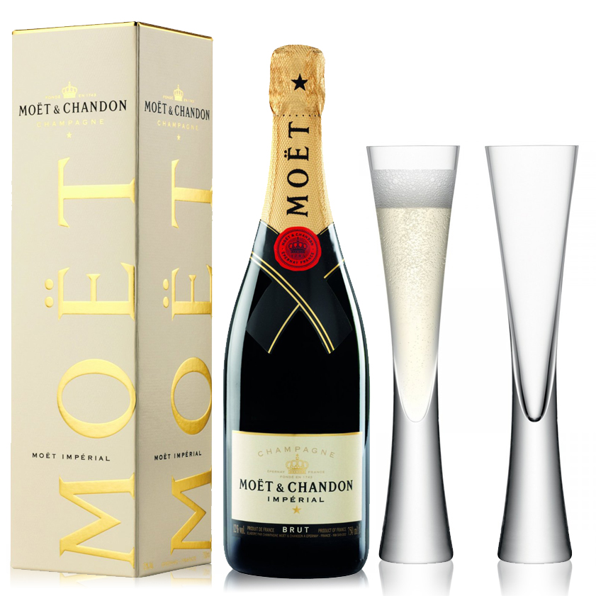 Buy & Send Moet & Chandon Brut NV 75cl with LSA Moya Champagne Flutes